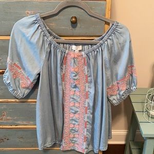 Crown & Ivy petite medium embroidered top